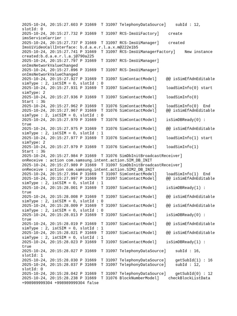 SIM Database Initialization Logs | PDF
