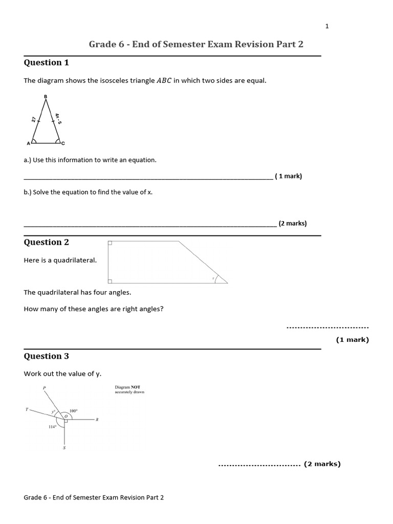 Grade 6 Exam Revision: Geometry & Data | PDF | Triangle | Circle
