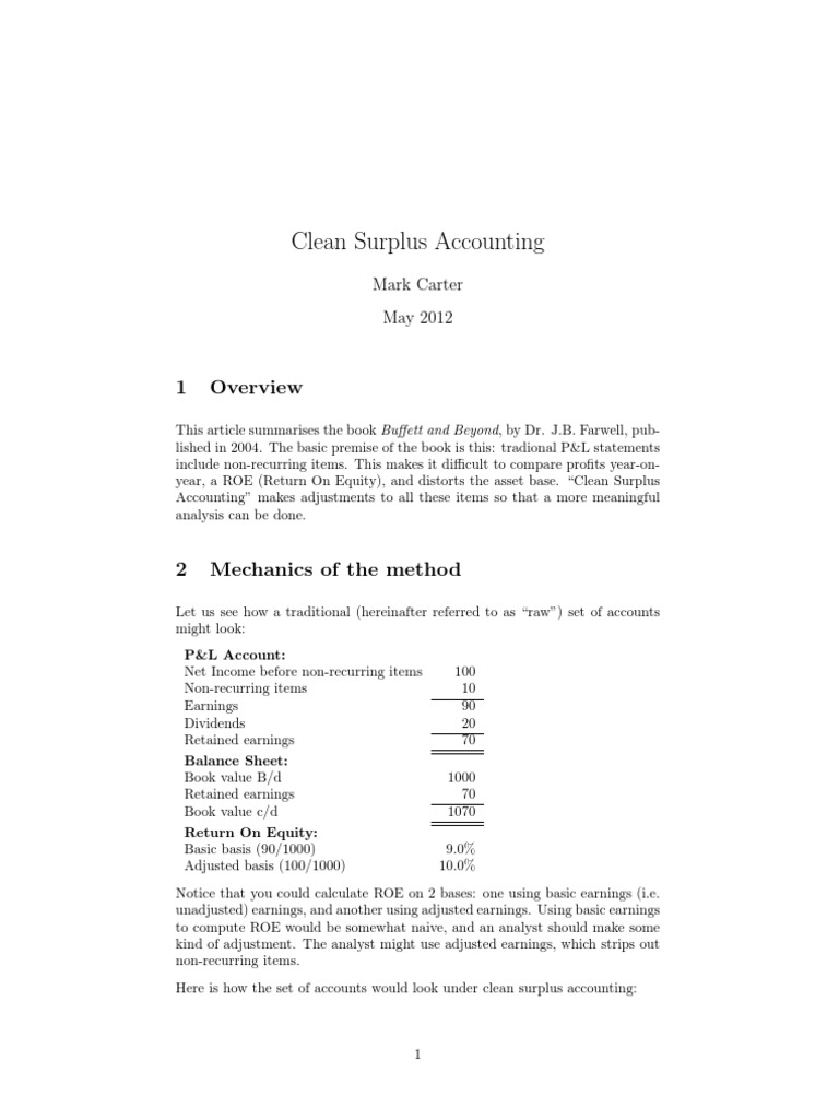 Clean Surplus Accounting Retained Earnings Income Statement