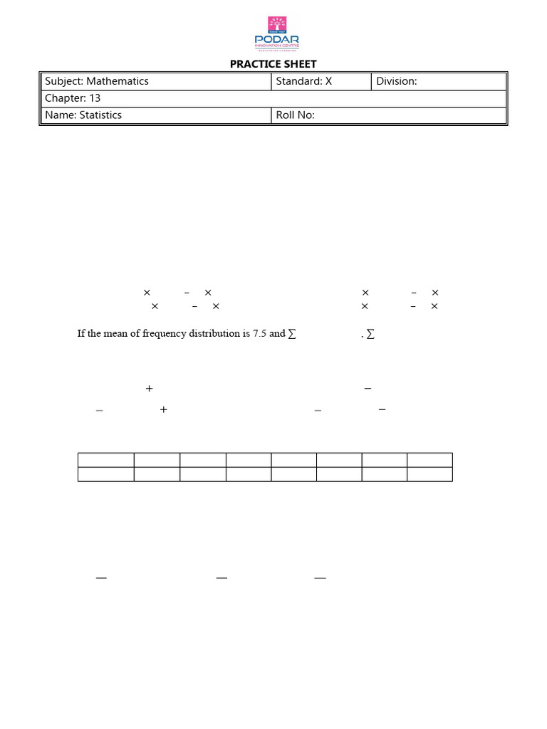 Mathematics Statistics Practice Sheet | PDF | Mode (Statistics) | Mean