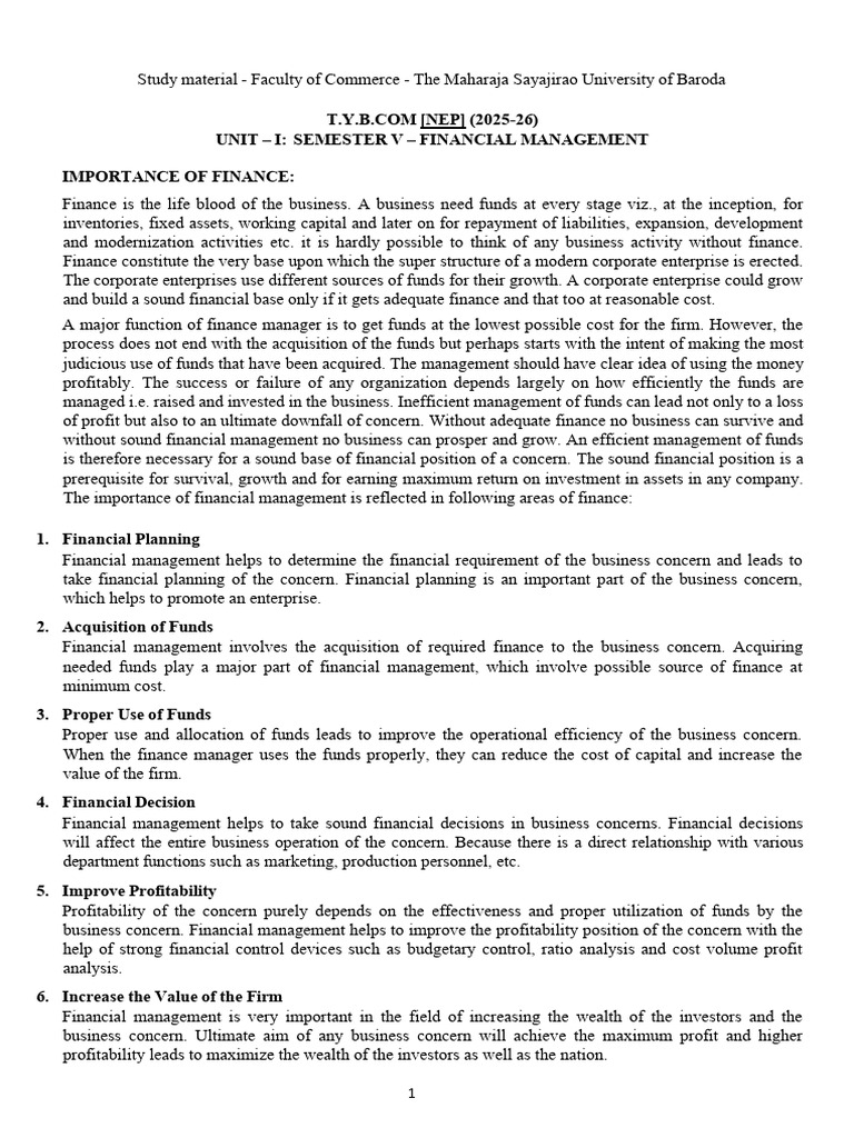 FM UNIT 1 (CH. 1) | PDF | Dividend | Net Present Value