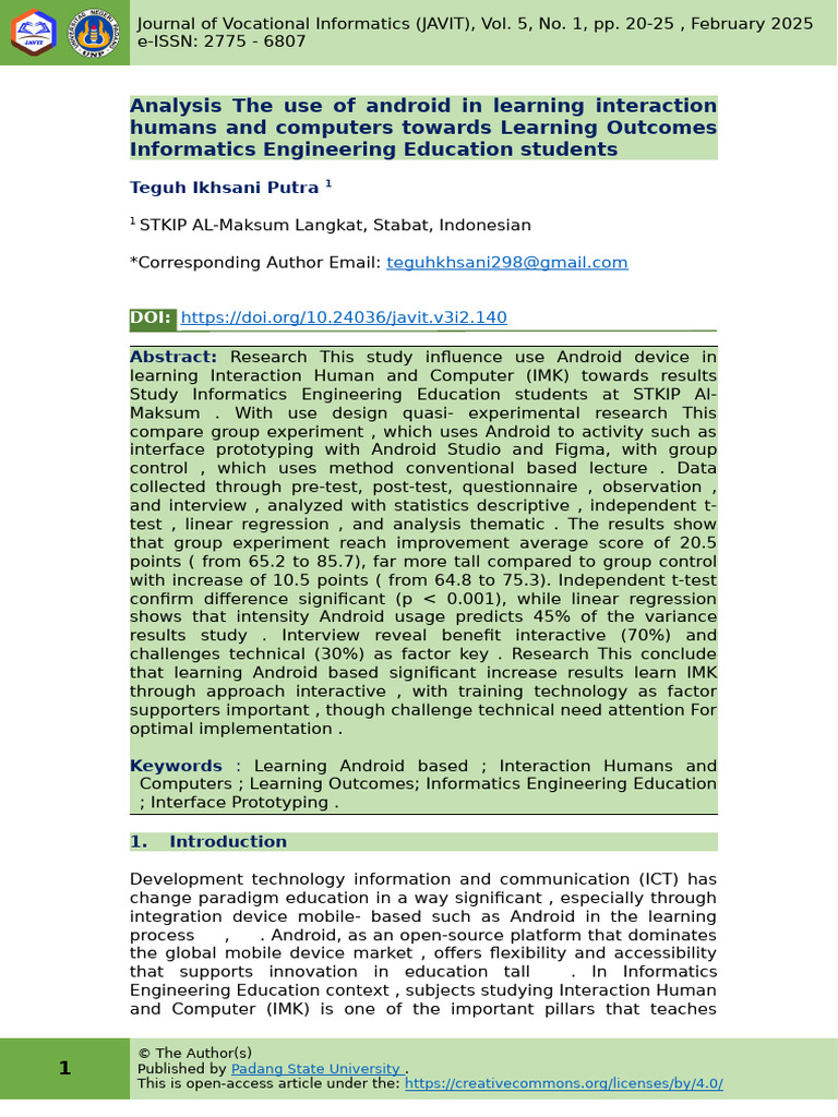 Analysis The Use of Android in Learning Interaction Humans and ...