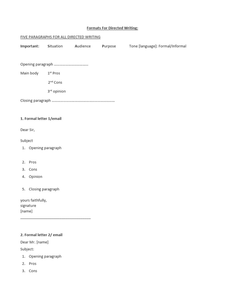 Directed Writing Formats Guide | PDF | Linguistics