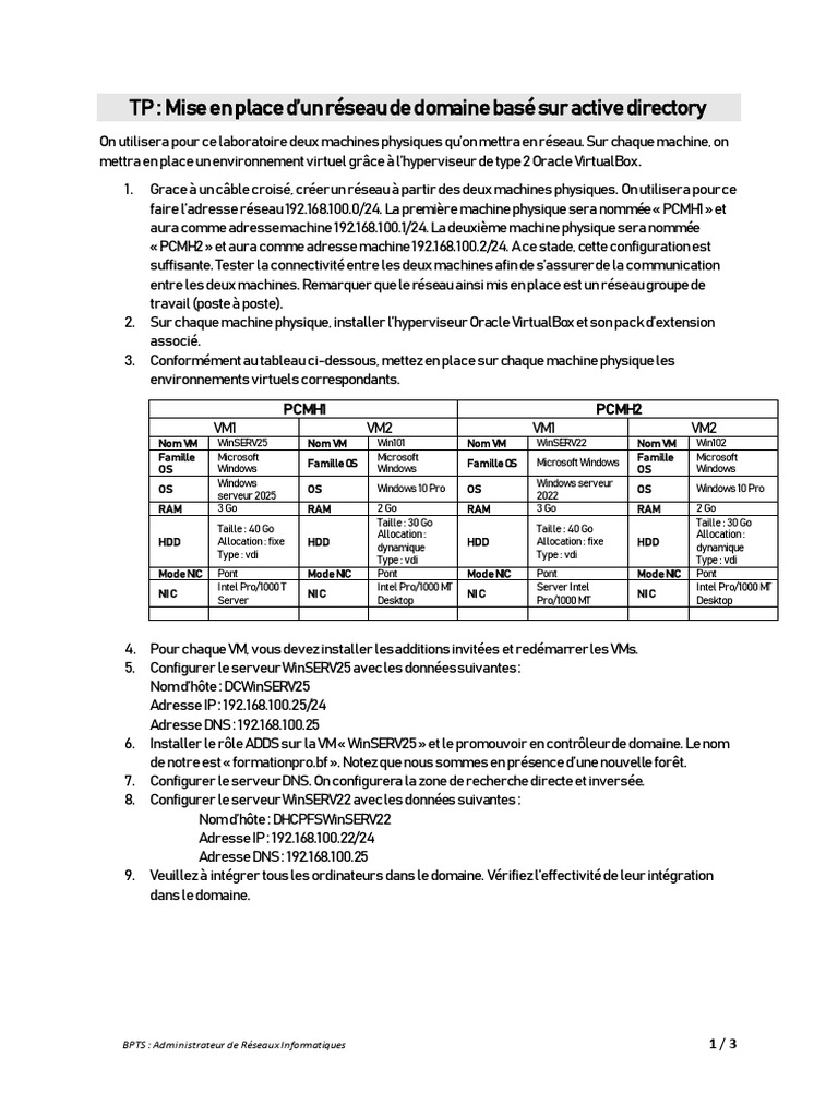 Configuration d'un Réseau Active Directory | PDF | Serveur ...