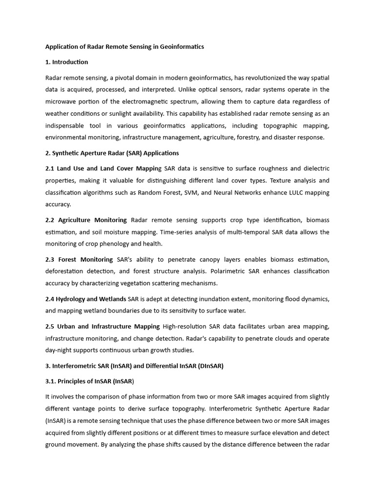 Application of Radar Remote Sensing in Geoinformatics | PDF | Earth ...