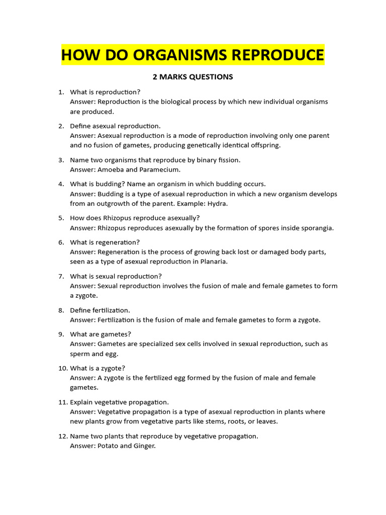 Understanding Organism Reproduction Methods | PDF | Reproduction ...