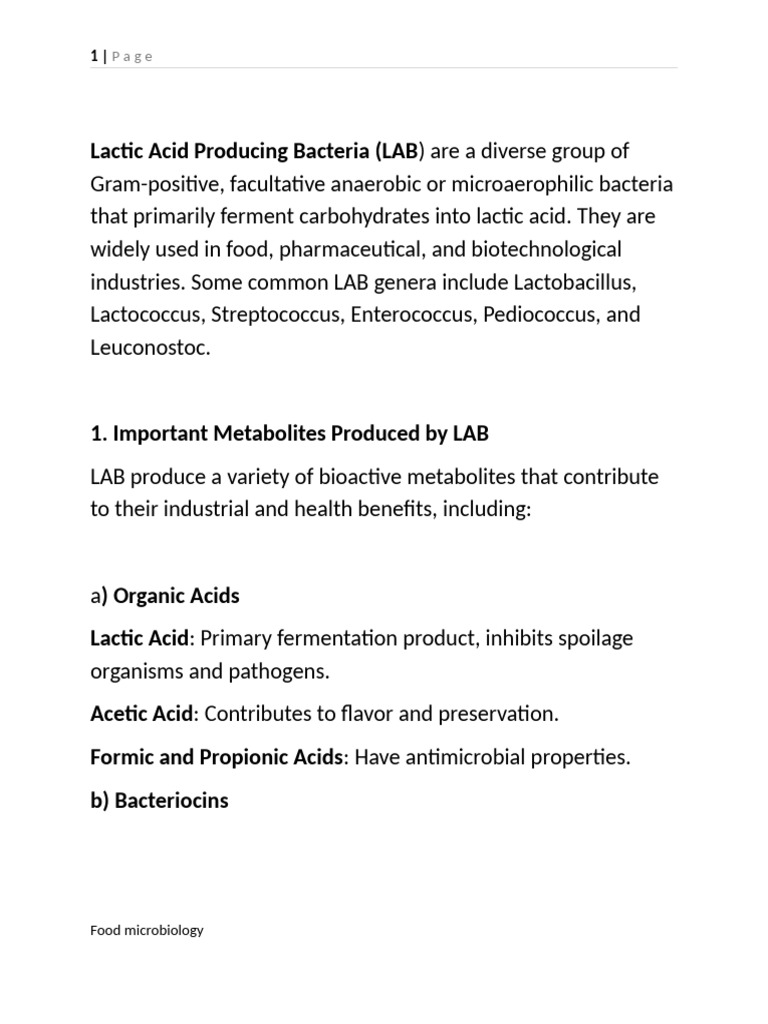 Lactic Acid Bacteria: Key Benefits and Uses | PDF | Lactobacillus ...