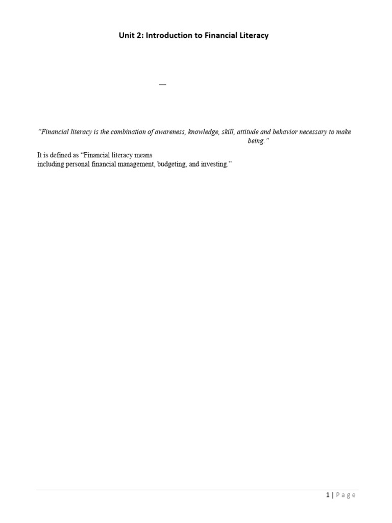 Understanding Financial Literacy Basics | PDF | Cost Of Living ...