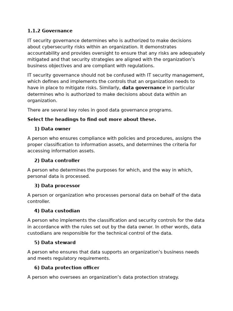 Module 1 Governance and Compliance | PDF | Computer Security | Security