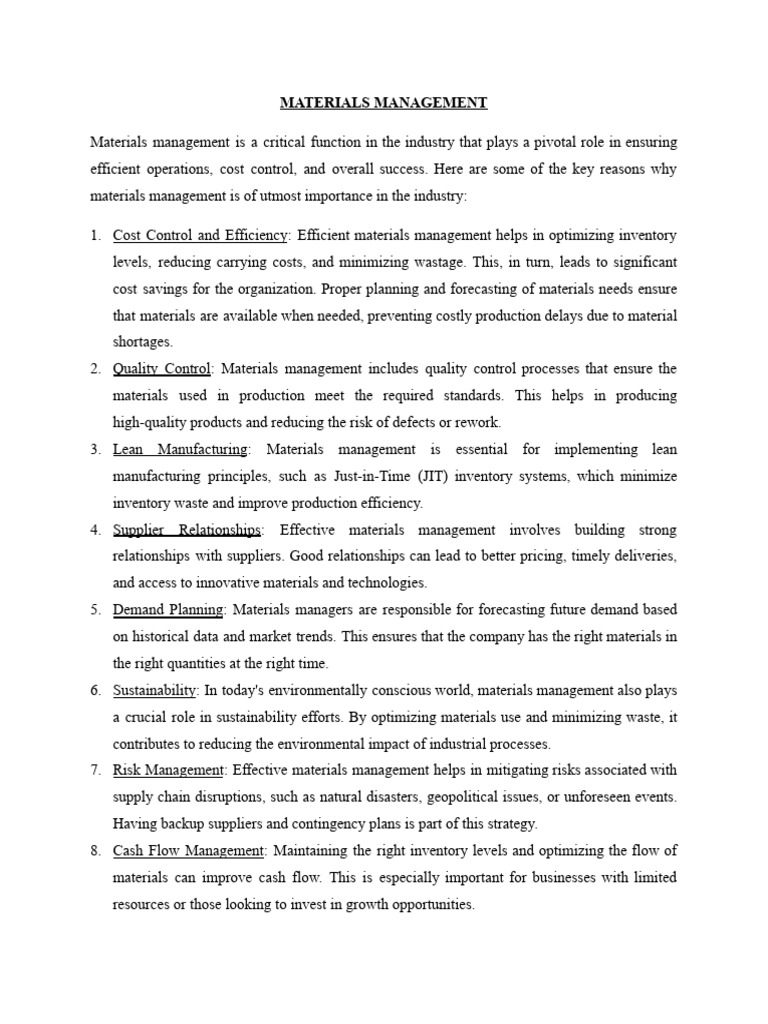 Importance of Materials and Purchase Management | PDF | Supply Chain ...