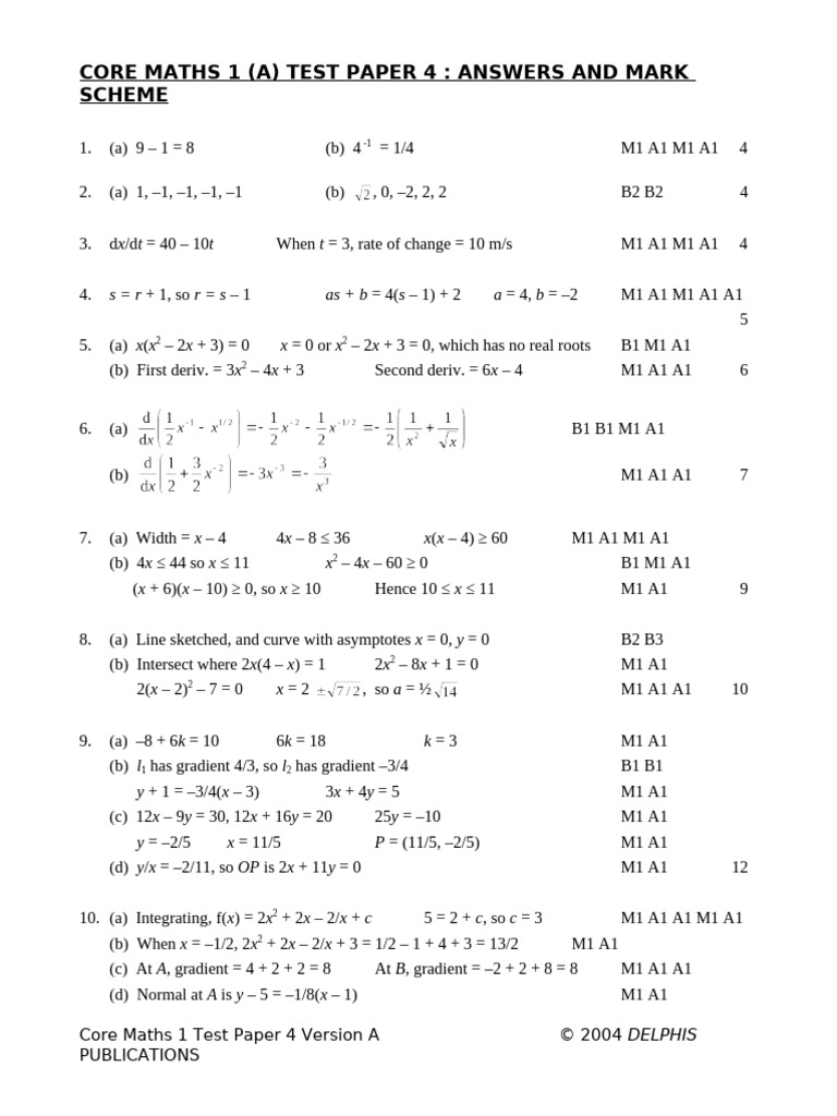 Respostas e Esquema de Marcação - Core Maths 1 | PDF | Xadrez