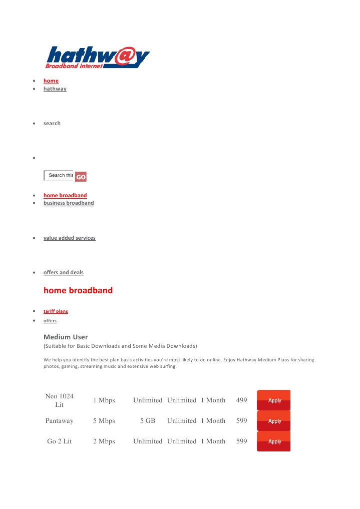 Home Broadband: Hathway | PDF