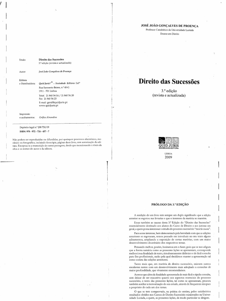 Direito Das Sucessões-José Proença | PDF