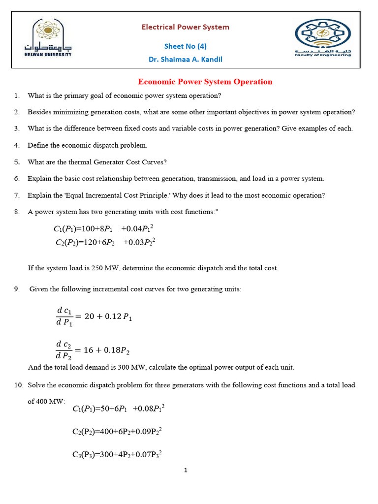 Economic Power System Operation Guide | PDF