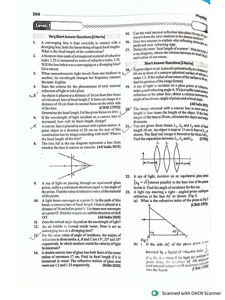 Ray Optics and Optical Instruments Questions | PDF