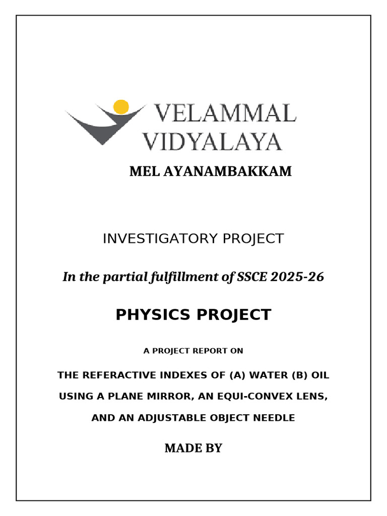 Refractive Index of Water and Oil Study | PDF | Refractive Index | Mirror