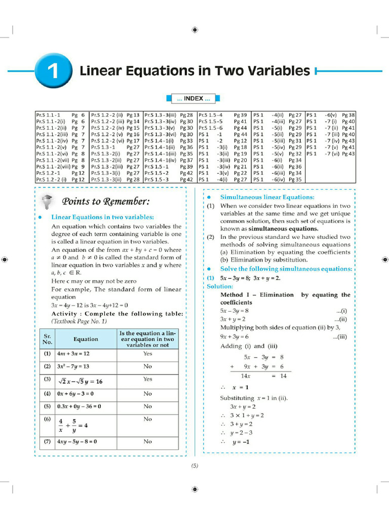 01 Linear Equations in Two Variables | PDF