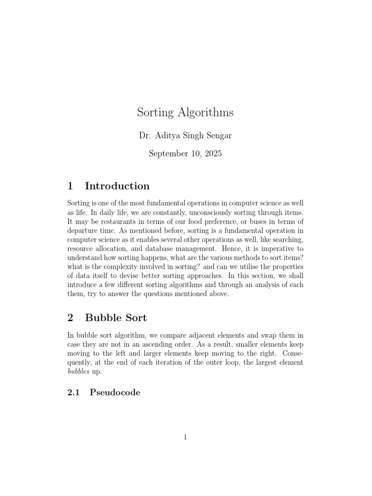 Overview of Sorting Algorithms | PDF | Algorithms And Data Structures ...