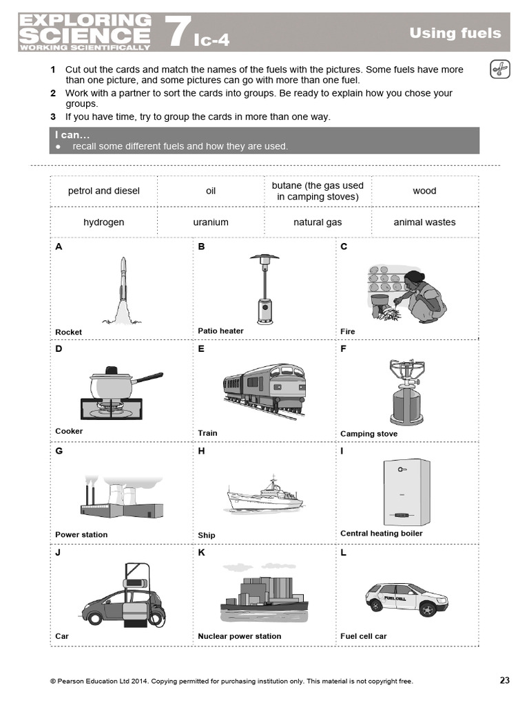 Fuel Types and Their Uses Activities | PDF