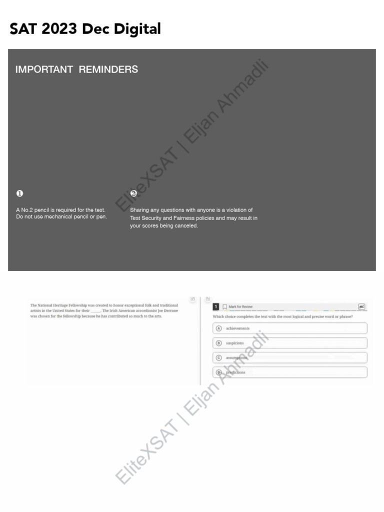 SAT 2023 Dec Test Guidelines | PDF | Biology | Marine Vertebrates