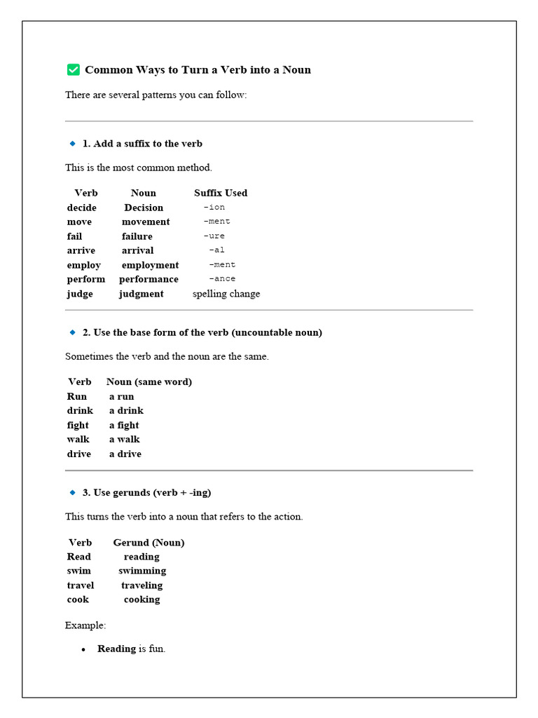 Convert Verbs to Nouns: Key Methods | PDF