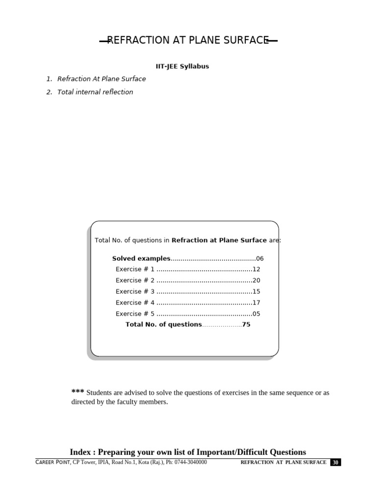 Refraction at Plane Surface Guide | PDF | Refraction | Waves