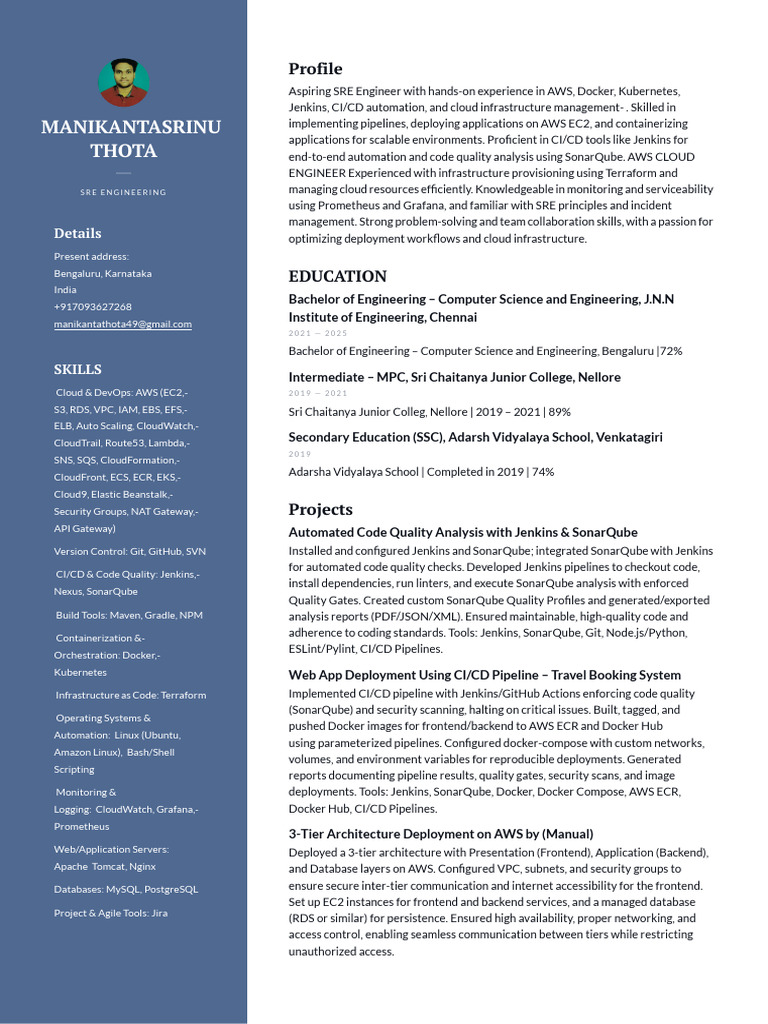 Aspiring SRE Engineer Resume | PDF | Cloud Computing | Amazon Web Services