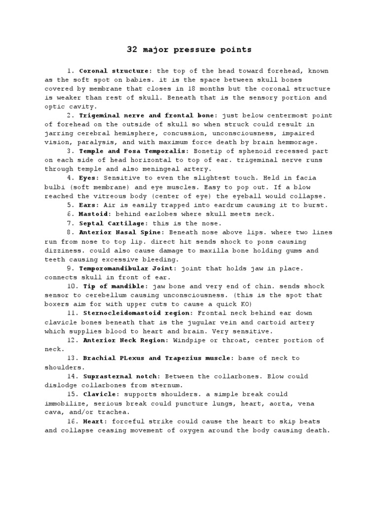 32 Critical Human Pressure Points | PDF | Skull | Neck