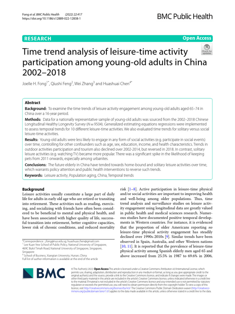 Leisure Activity Trends in China's Elderly | PDF | China | World Politics
