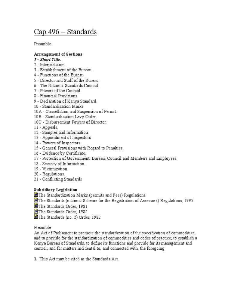 Cap 496 Standards Act KENYA PDF Electrical Wiring Quality