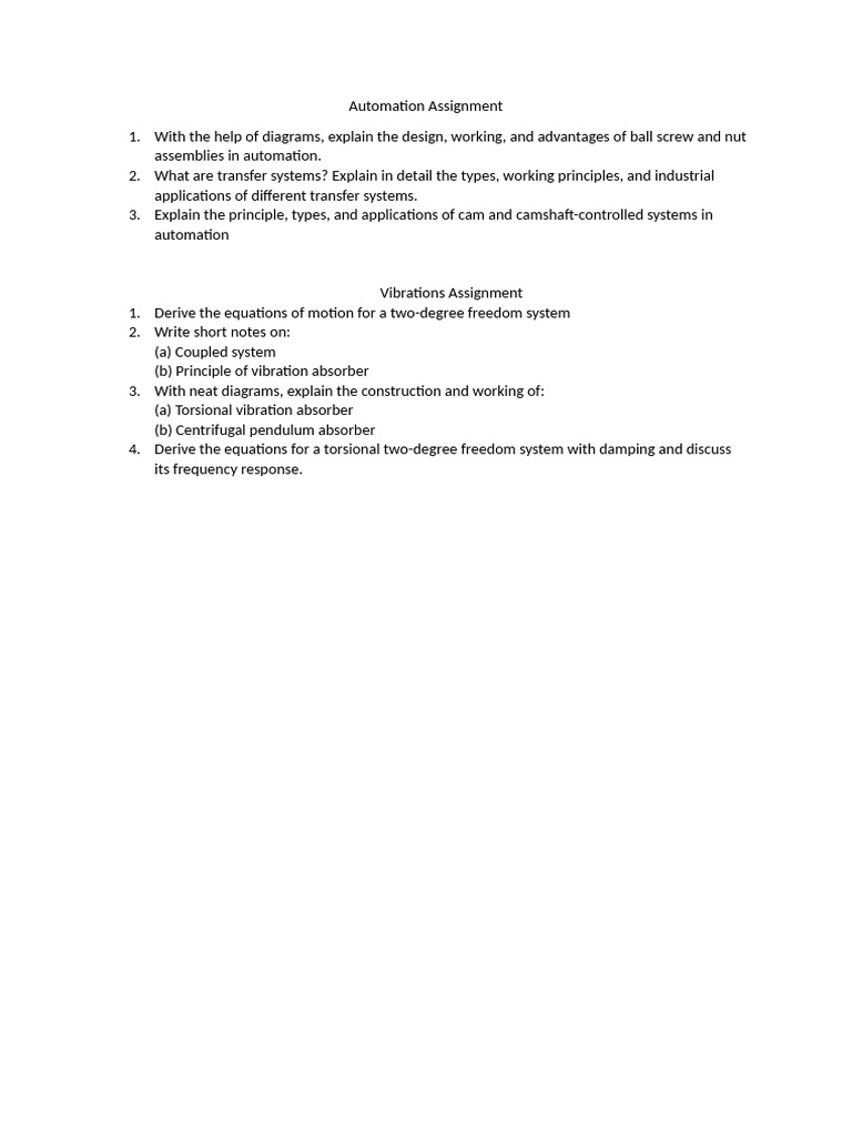 Automation and Vibrations Engineering Concepts | PDF
