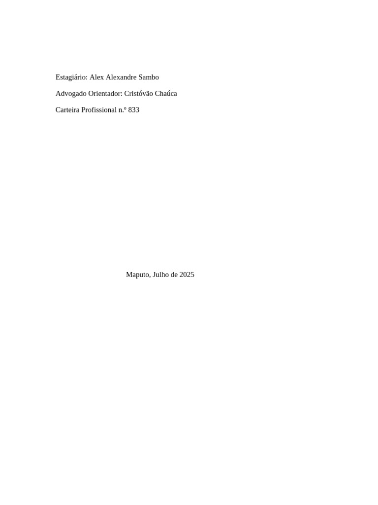 Relatório de Estágio de Alex Sambo 2025 | PDF | Advogado | Presunção de ...