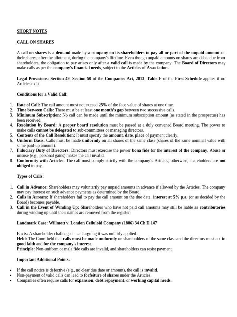 Understanding Calls on Shares and Debentures | PDF | Stocks | Equity ...