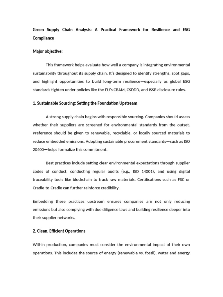 Green Supply Chain Framework for ESG Compliance | PDF | Supply Chain ...