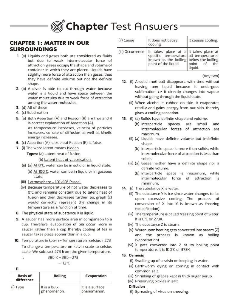 Science Class 9 Chapter Test Answers | PDF