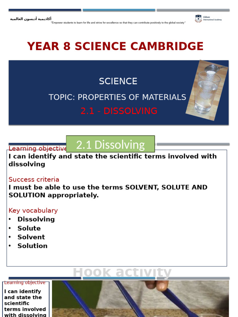 Understanding Dissolving: Solvent, Solute, Solution | PDF | Solvation ...