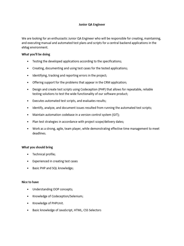 Junior QA Engineer - Cum Arata Un Post de Junior Qa | PDF | Software ...