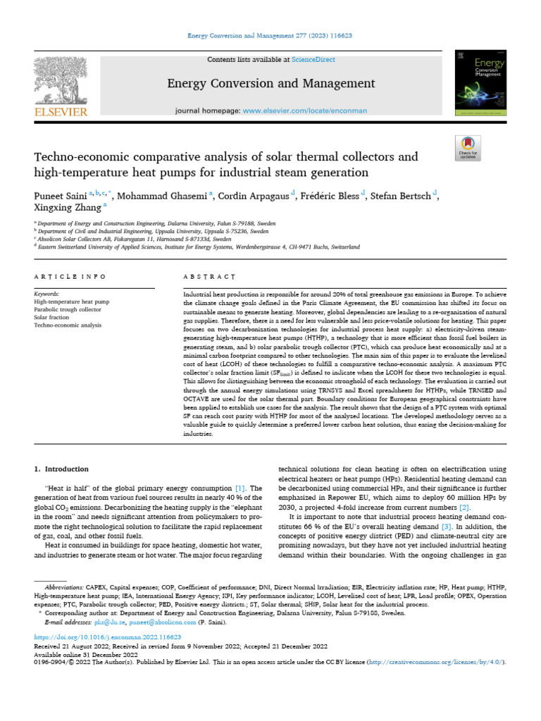 Techno-Economic Analysis of Heat Solutions | PDF | Solar Power | Heat Pump