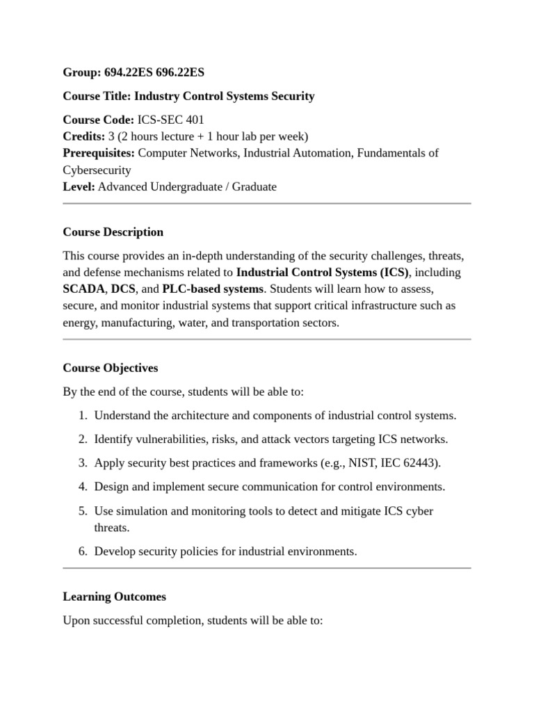ICS Security Course Overview | PDF | Computer Security | Security