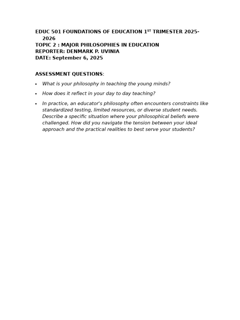 Educ 501 Foundations of Education 1st Trimester 2025 | PDF