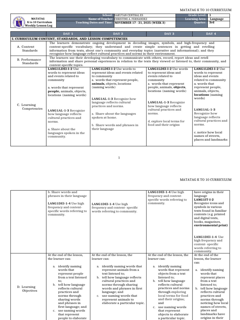K to 10 Language Curriculum Guide | PDF | Vocabulary | Word