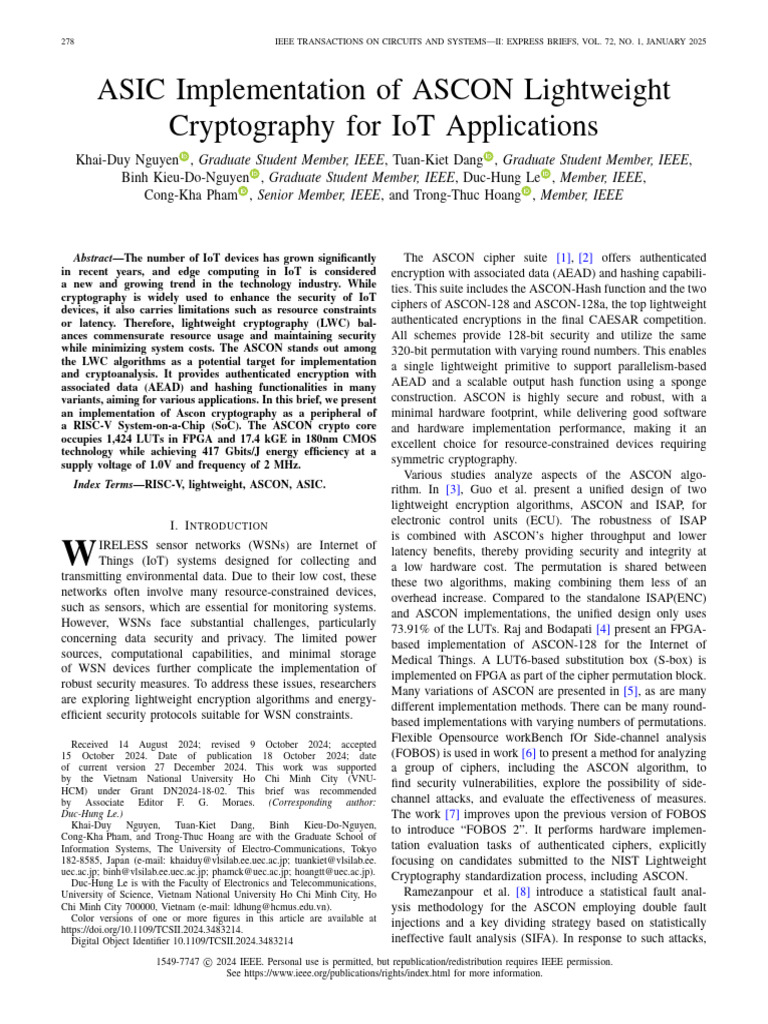 ASCON Lightweight Crypto for IoT SoCs | PDF | Cryptography | System On ...