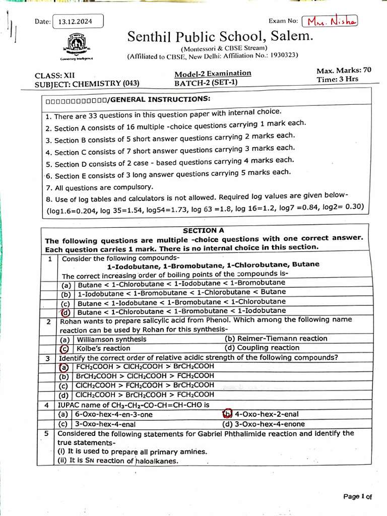 Model 2 QP & MS Che 2024-25 | PDF | Carbohydrates | Biomolecules