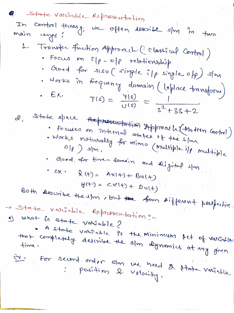 State Variable Representation in Control Systems | PDF