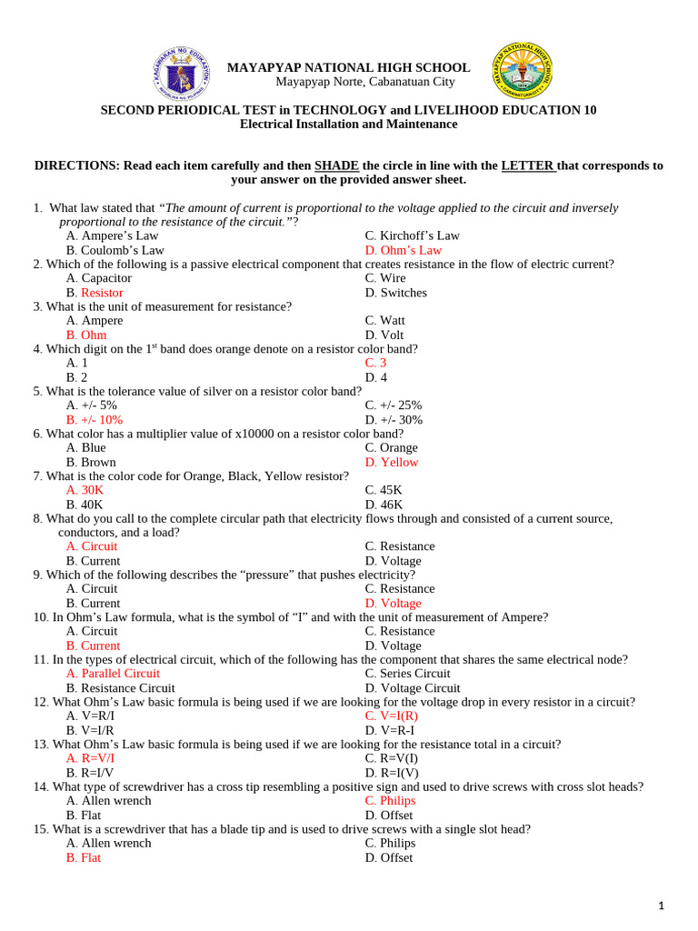 2nd Grading TLE 10 EIM 2022-2023 | PDF | Volt | Resistor