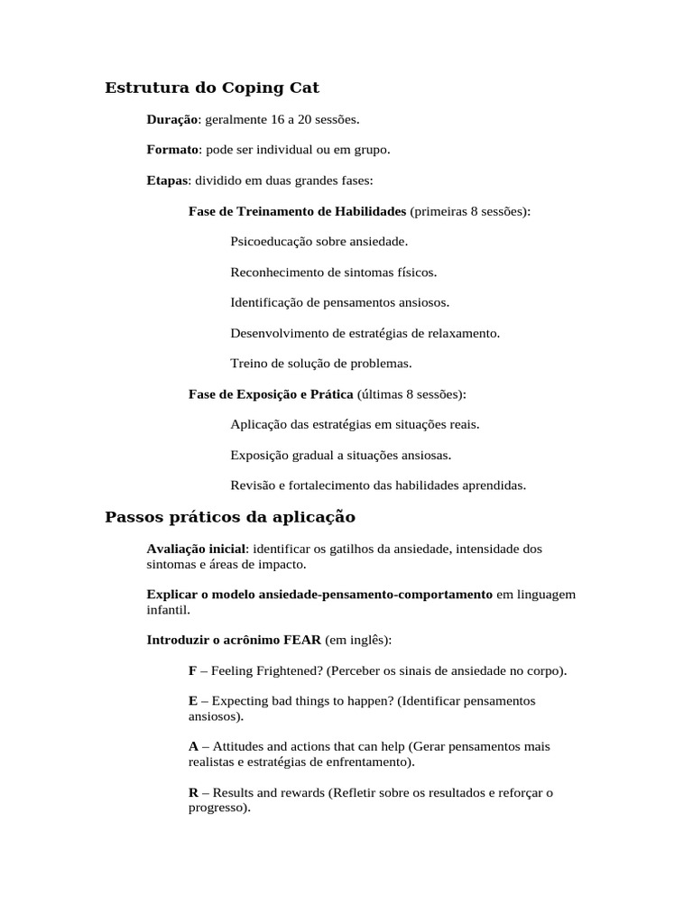 Estrutura do Programa Coping Cat | PDF