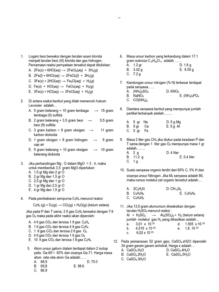 Soal Stoikiometri Kimia SMAN 1 Metro | PDF