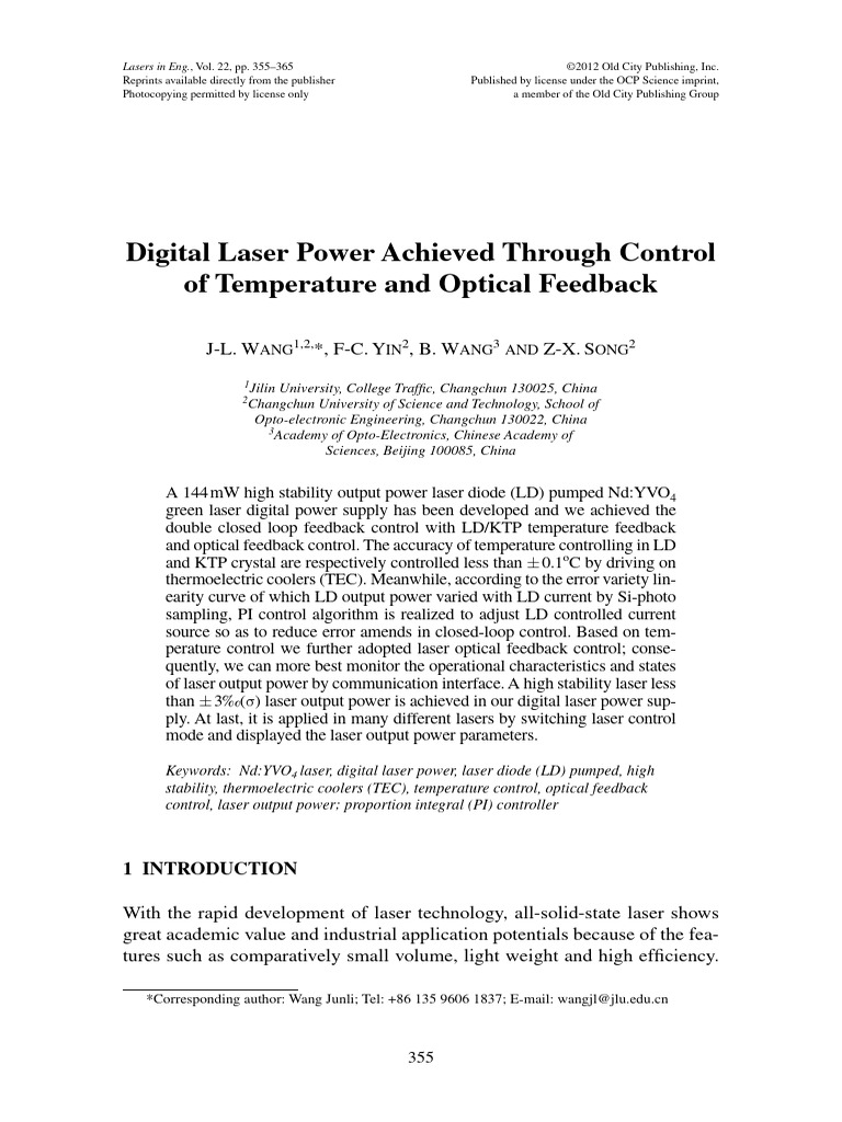 High Stability Digital Laser Power Control | PDF | Laser | Amplifier