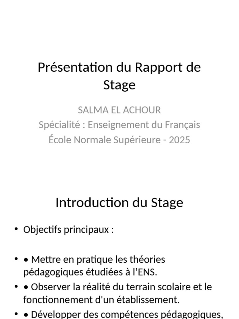 Rapport de Stage en Enseignement du Français | PDF | Pédagogie ...