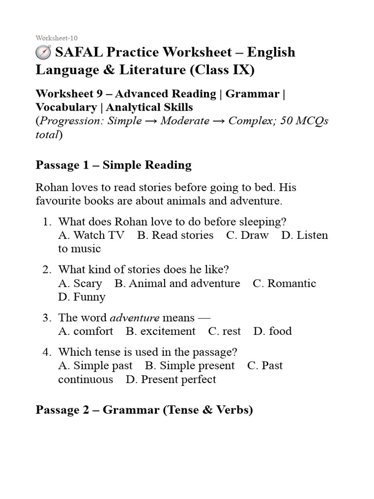Class IX English Practice Worksheet | PDF | Grammatical Tense | Gratitude